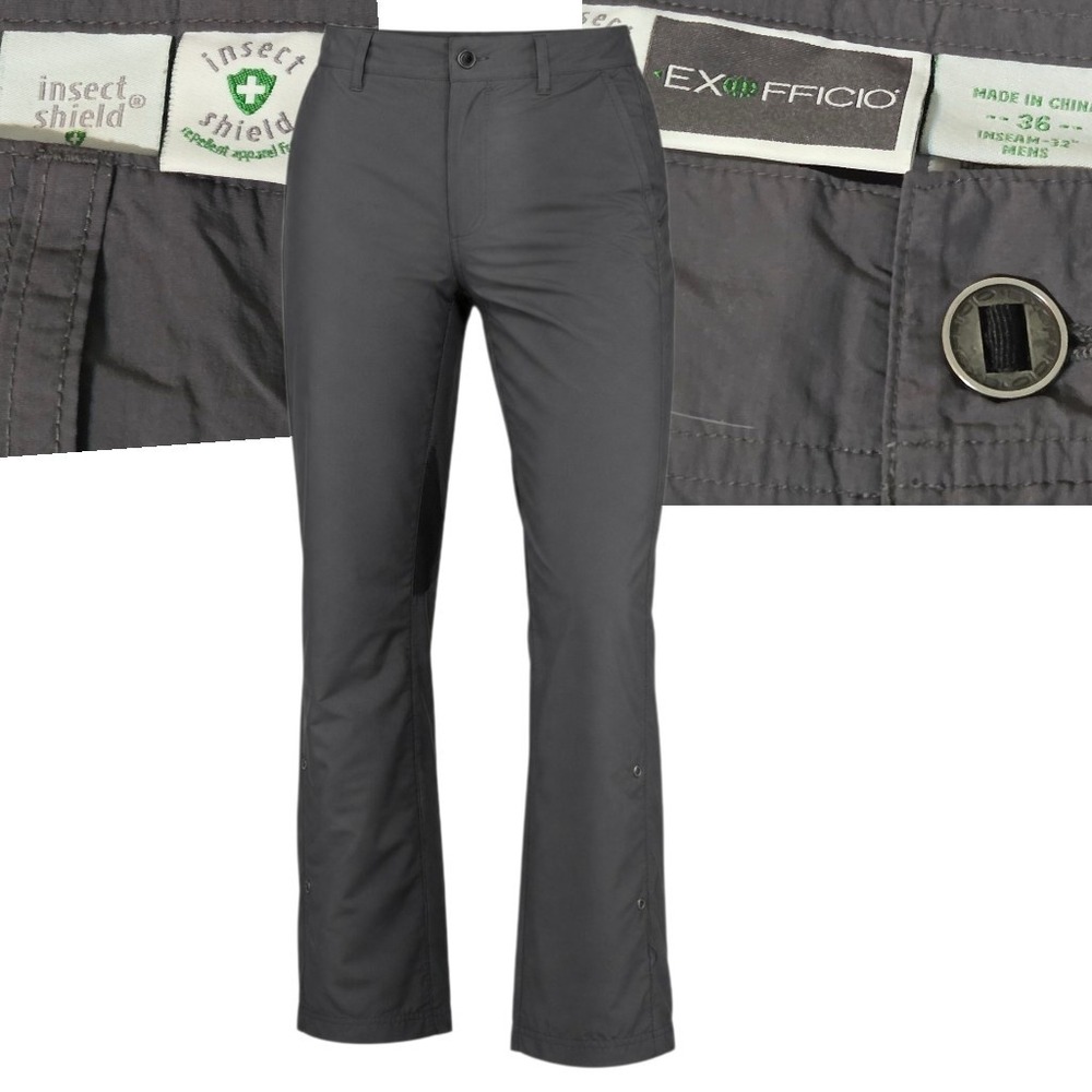 ExOfficio Hiking Pants Mens 36 Gray Insect Shield Outdoor Trail Lightweight